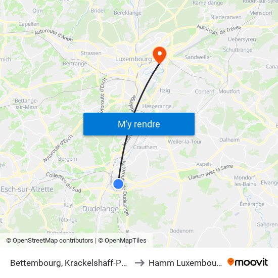 Bettembourg, Krackelshaff-P&T to Hamm Luxembourg map