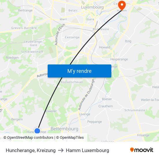 Huncherange, Kreizung to Hamm Luxembourg map