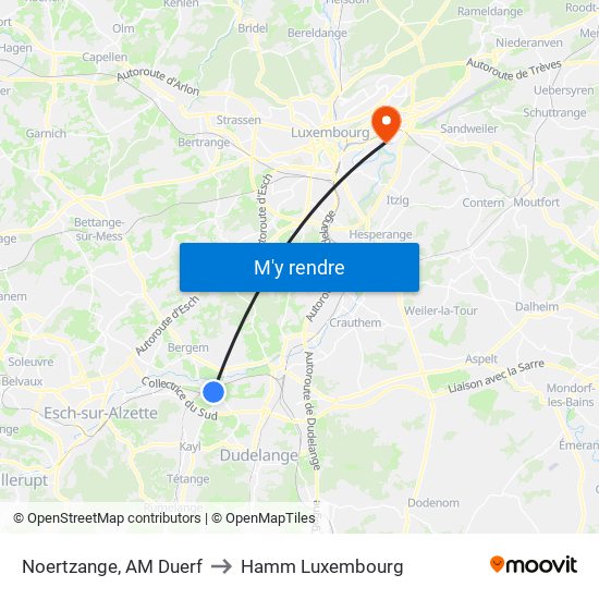 Noertzange, AM Duerf to Hamm Luxembourg map