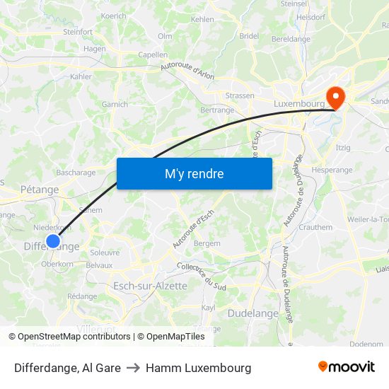 Differdange, Al Gare to Hamm Luxembourg map