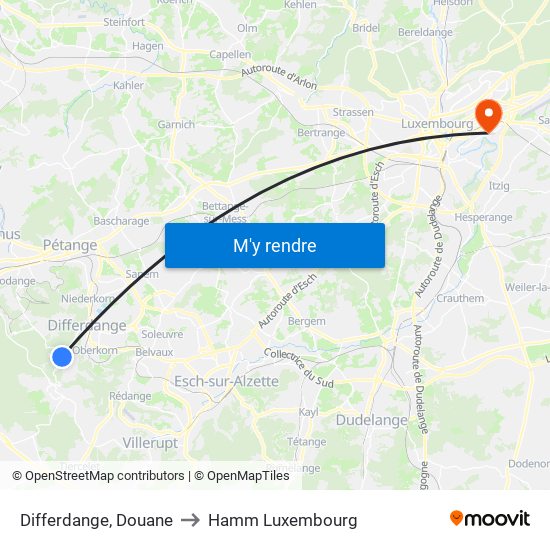 Differdange, Douane to Hamm Luxembourg map