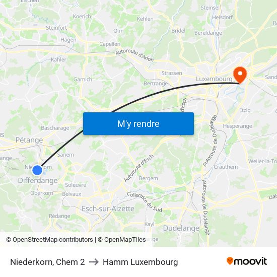 Niederkorn, Chem 2 to Hamm Luxembourg map