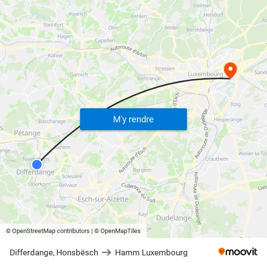 Differdange, Honsbësch to Hamm Luxembourg map