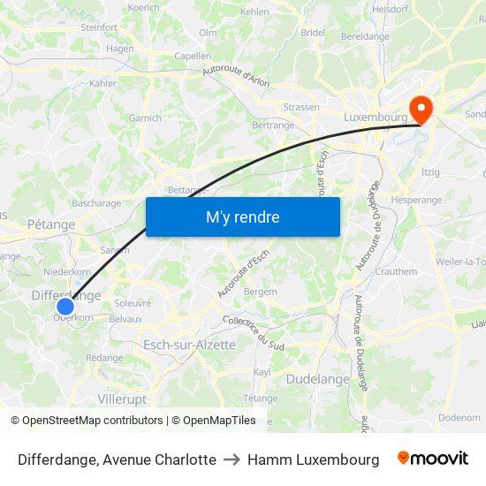 Differdange, Avenue Charlotte to Hamm Luxembourg map