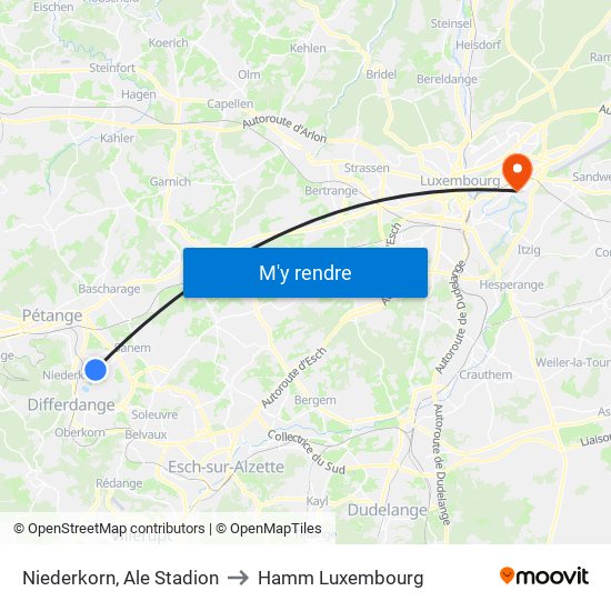 Niederkorn, Ale Stadion to Hamm Luxembourg map