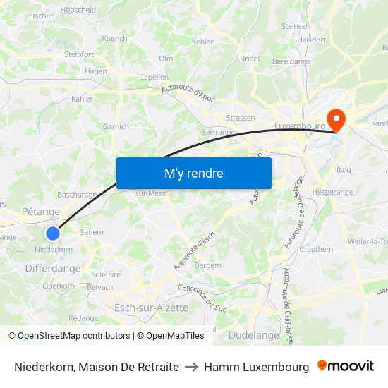 Niederkorn, Maison De Retraite to Hamm Luxembourg map