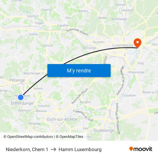 Niederkorn, Chem 1 to Hamm Luxembourg map