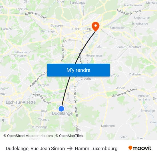Dudelange, Rue Jean Simon to Hamm Luxembourg map