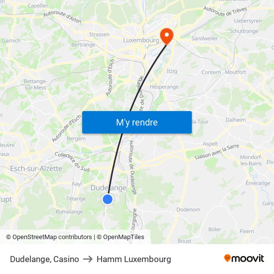 Dudelange, Casino to Hamm Luxembourg map