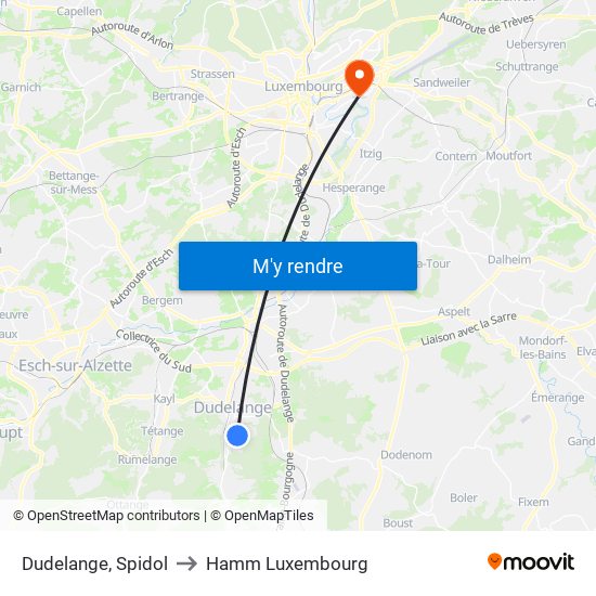 Dudelange, Spidol to Hamm Luxembourg map
