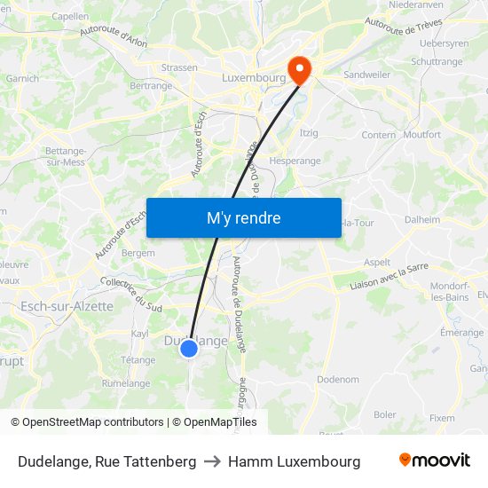 Dudelange, Rue Tattenberg to Hamm Luxembourg map