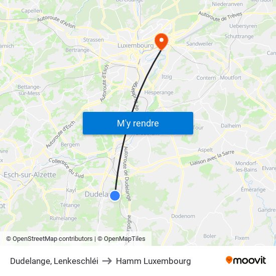 Dudelange, Lenkeschléi to Hamm Luxembourg map