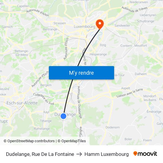 Dudelange, Rue De La Fontaine to Hamm Luxembourg map