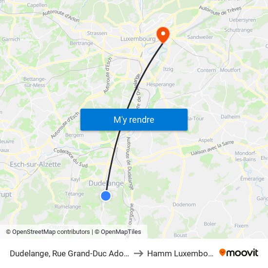 Dudelange, Rue Grand-Duc Adolphe to Hamm Luxembourg map