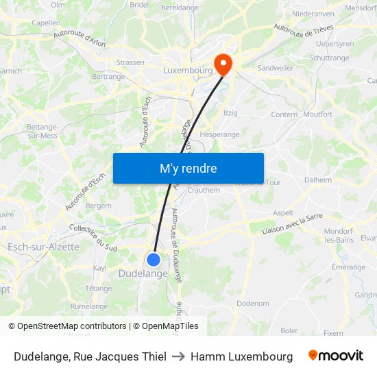 Dudelange, Rue Jacques Thiel to Hamm Luxembourg map