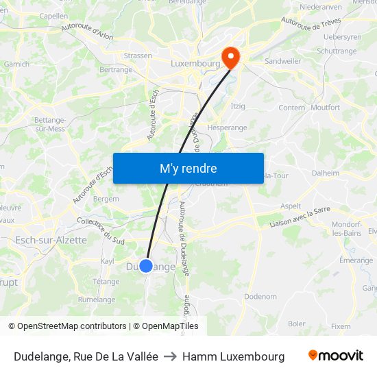 Dudelange, Rue De La Vallée to Hamm Luxembourg map