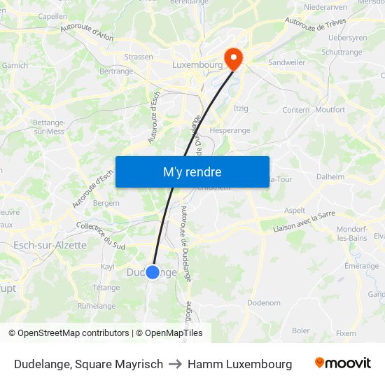 Dudelange, Square Mayrisch to Hamm Luxembourg map