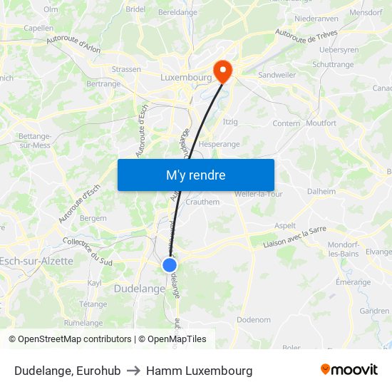 Dudelange, Eurohub to Hamm Luxembourg map