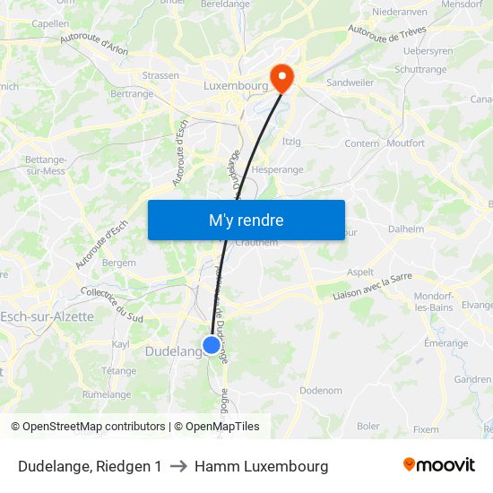 Dudelange, Riedgen 1 to Hamm Luxembourg map