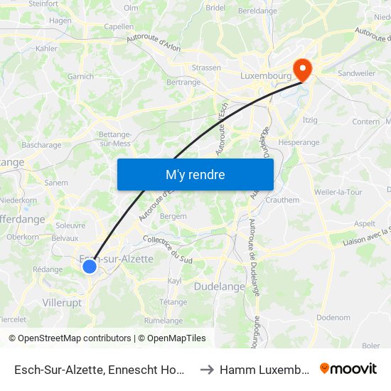 Esch-Sur-Alzette, Ennescht Homescht to Hamm Luxembourg map