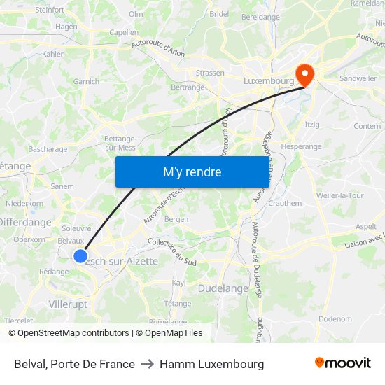 Belval, Porte De France to Hamm Luxembourg map