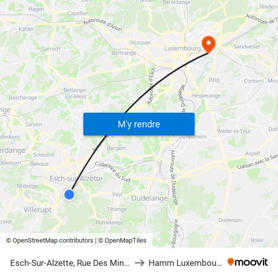 Esch-Sur-Alzette, Rue Des Mines to Hamm Luxembourg map