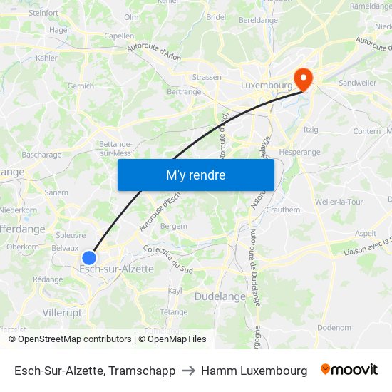 Esch-Sur-Alzette, Tramschapp to Hamm Luxembourg map