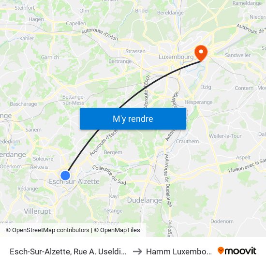 Esch-Sur-Alzette, Rue A. Useldinger to Hamm Luxembourg map