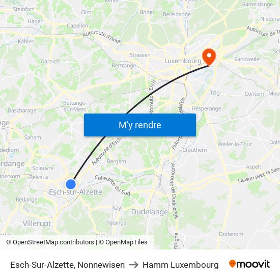 Esch-Sur-Alzette, Nonnewisen to Hamm Luxembourg map