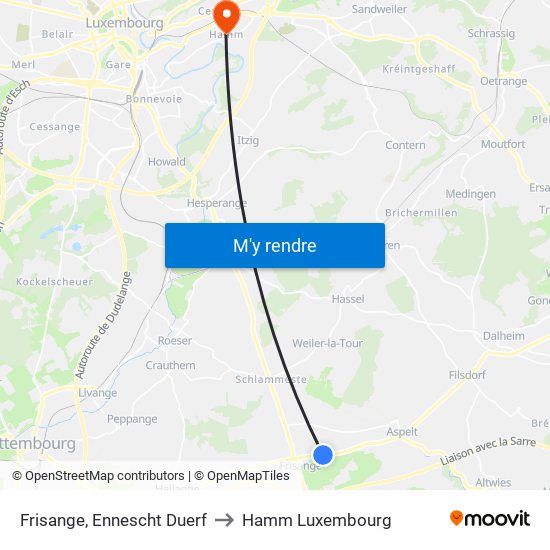 Frisange, Ennescht Duerf to Hamm Luxembourg map