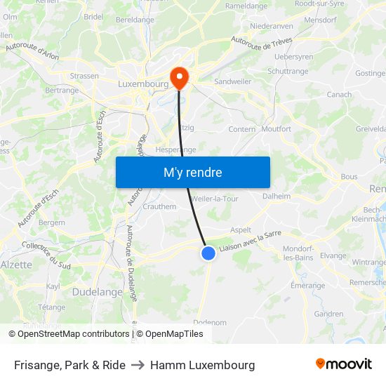 Frisange, Park & Ride to Hamm Luxembourg map