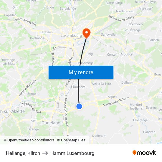 Hellange, Kiirch to Hamm Luxembourg map
