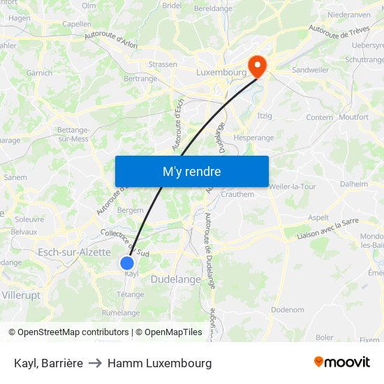 Kayl, Barrière to Hamm Luxembourg map