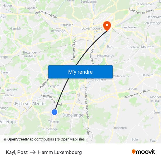 Kayl, Post to Hamm Luxembourg map