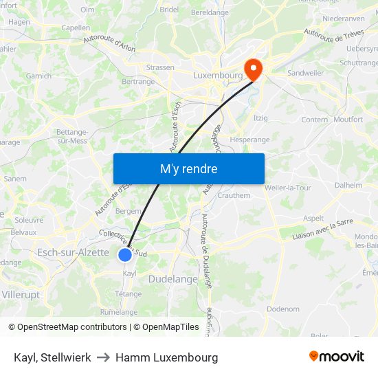 Kayl, Stellwierk to Hamm Luxembourg map