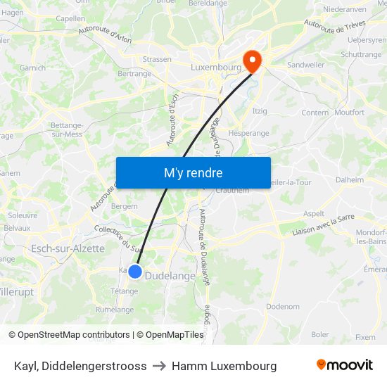 Kayl, Diddelengerstrooss to Hamm Luxembourg map