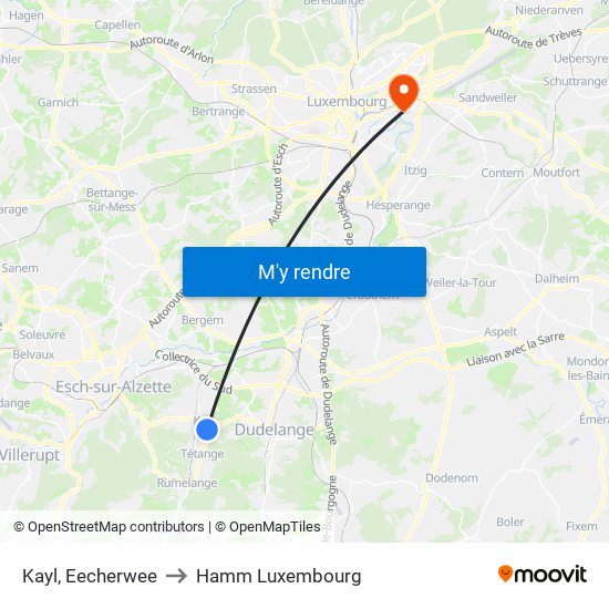 Kayl, Eecherwee to Hamm Luxembourg map