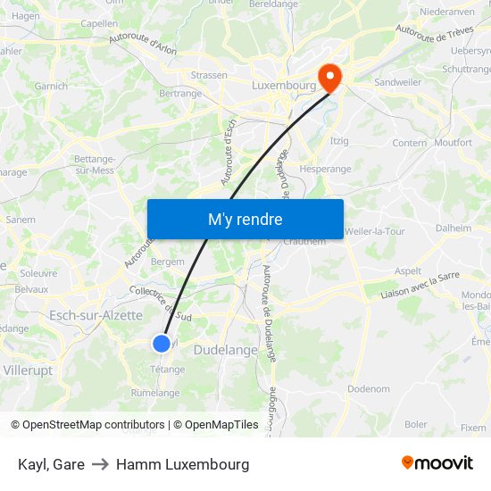 Kayl, Gare to Hamm Luxembourg map