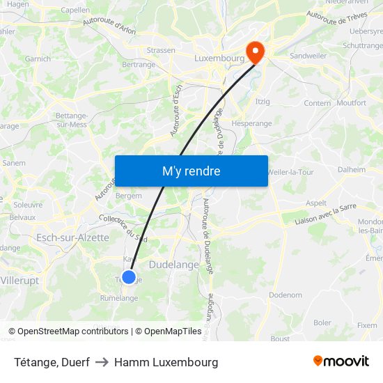 Tétange, Duerf to Hamm Luxembourg map