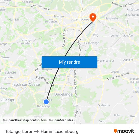 Tétange, Lorei to Hamm Luxembourg map