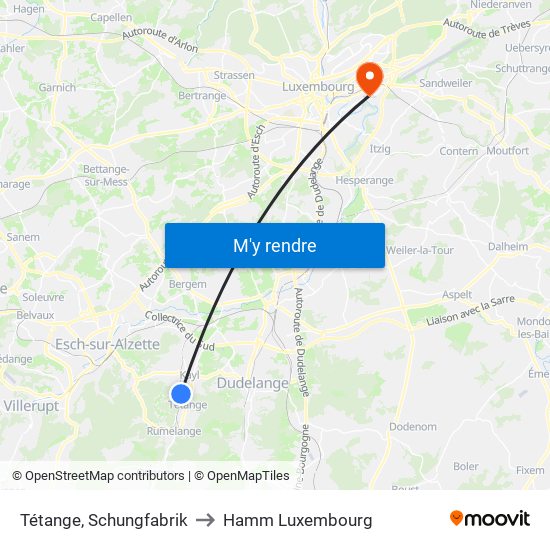 Tétange, Schungfabrik to Hamm Luxembourg map