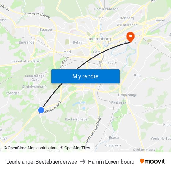 Leudelange, Beetebuergerwee to Hamm Luxembourg map