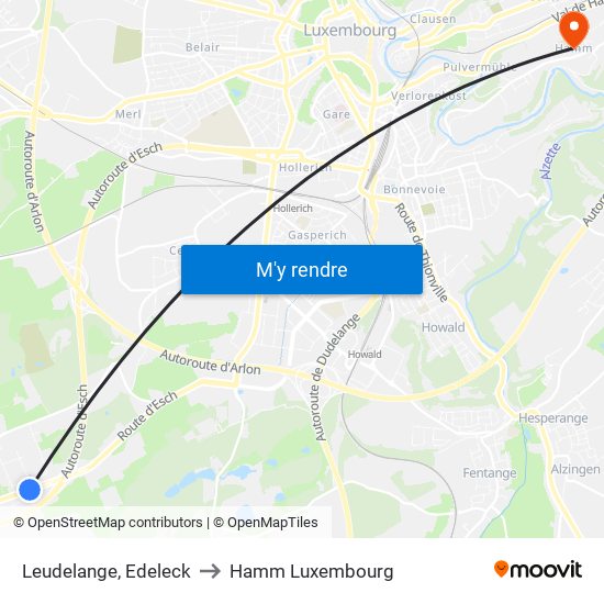 Leudelange, Edeleck to Hamm Luxembourg map