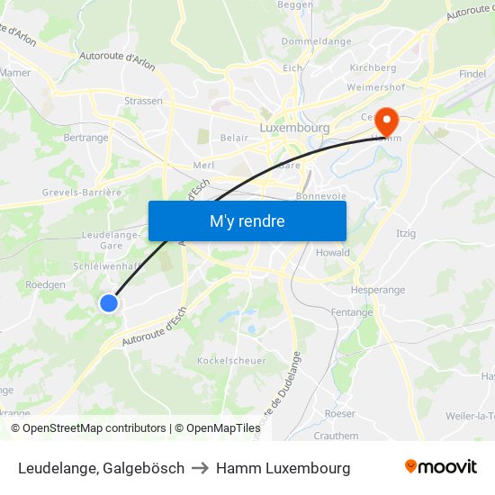 Leudelange, Galgebösch to Hamm Luxembourg map