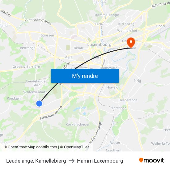 Leudelange, Kamellebierg to Hamm Luxembourg map