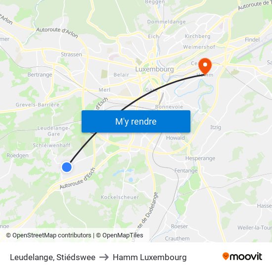 Leudelange, Stiédswee to Hamm Luxembourg map