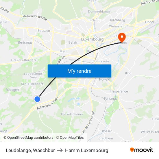 Leudelange, Wäschbur to Hamm Luxembourg map