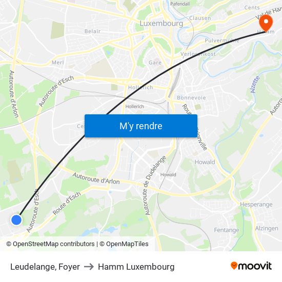 Leudelange, Foyer to Hamm Luxembourg map