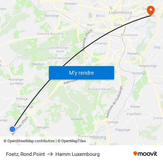 Foetz, Rond Point to Hamm Luxembourg map