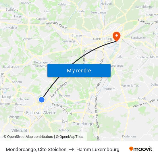 Mondercange, Cité Steichen to Hamm Luxembourg map